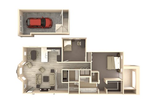 Floor plan for 2 beds, 2 baths, 1290 sqft